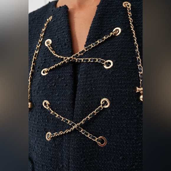 Tuckernuck Navy Tie Tweed Kelly Dress, Navy Blue Boxy Dress, Size Medium - Picture 6 of 16